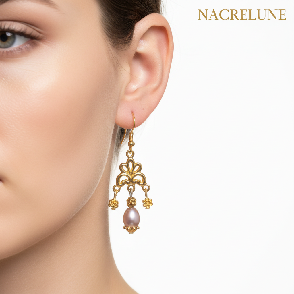 Boucles d'oreille perle de culture mauve – Bijou nacré & élégance violette nacrelune.com boucles d'oreille