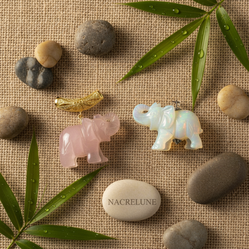 Pendentif éléphant sculpté pierre naturelle nacrelune.com pendentif