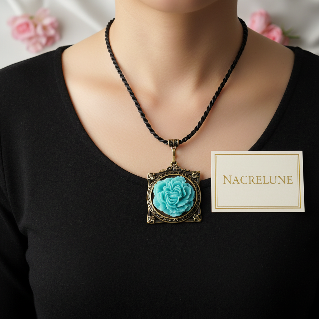 Pendentif cadre avec fleur, choisissez votre couleur nacrelune.com pendentif