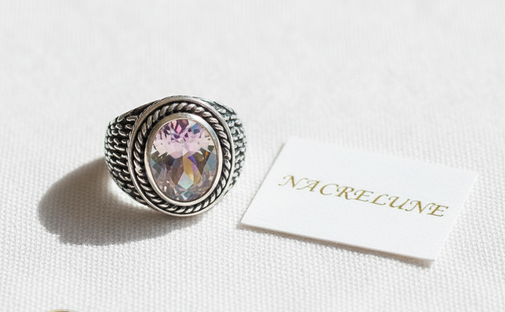 Bague en argent 925 avec topaze traitée mystique multicolore nacrelune.com Bague