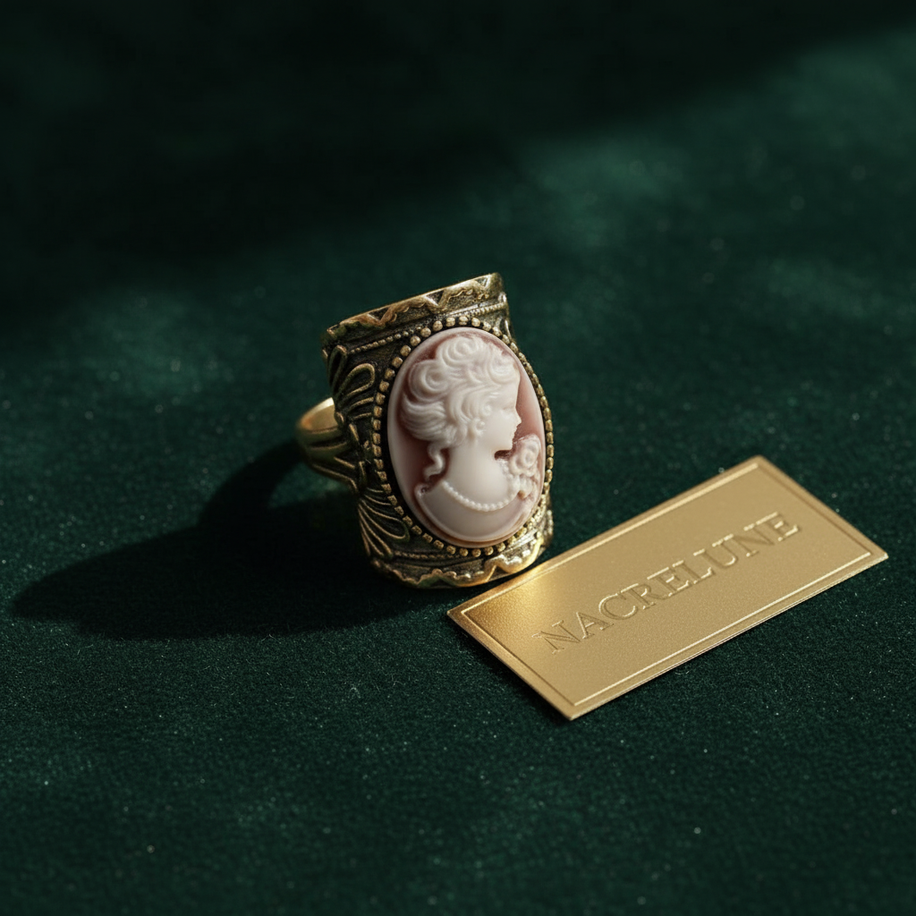 Bague fantaisie vieil or avec camée nacrelune.com Bague