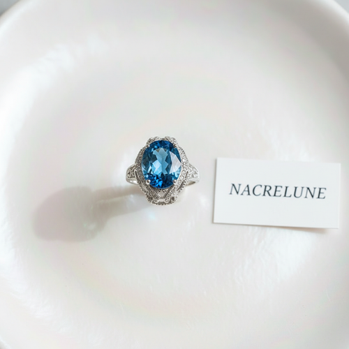 Bague argent avec topaze bleue nacrelune.com Bague