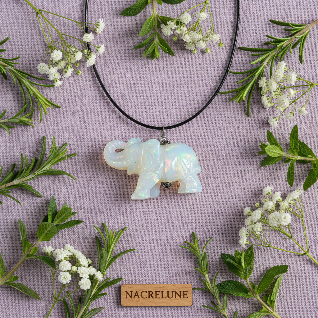 Pendentif éléphant sculpté pierre naturelle nacrelune.com pendentif
