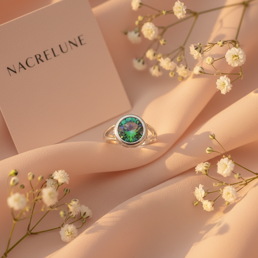 Bague en argent avec topaze taillée traitée mystique nacrelune.com Bague