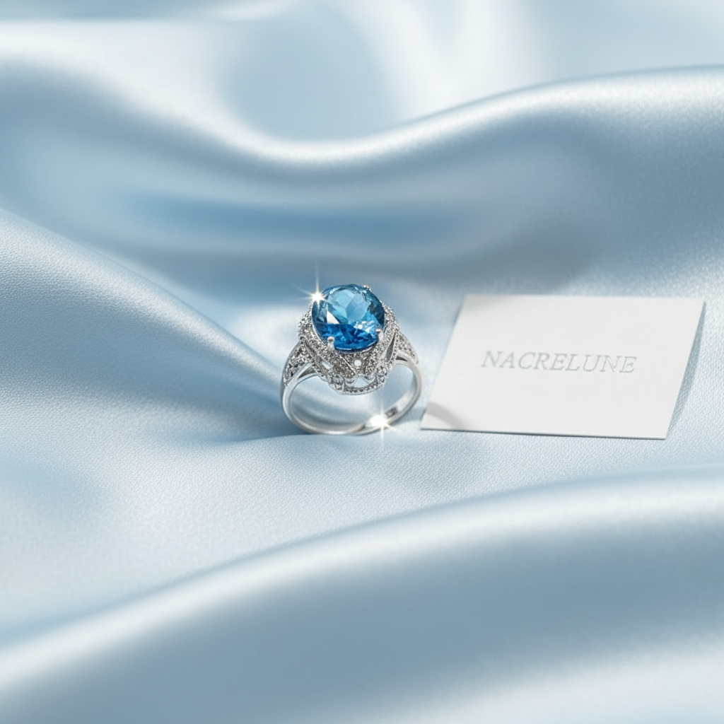 Bague argent avec topaze bleue nacrelune.com Bague