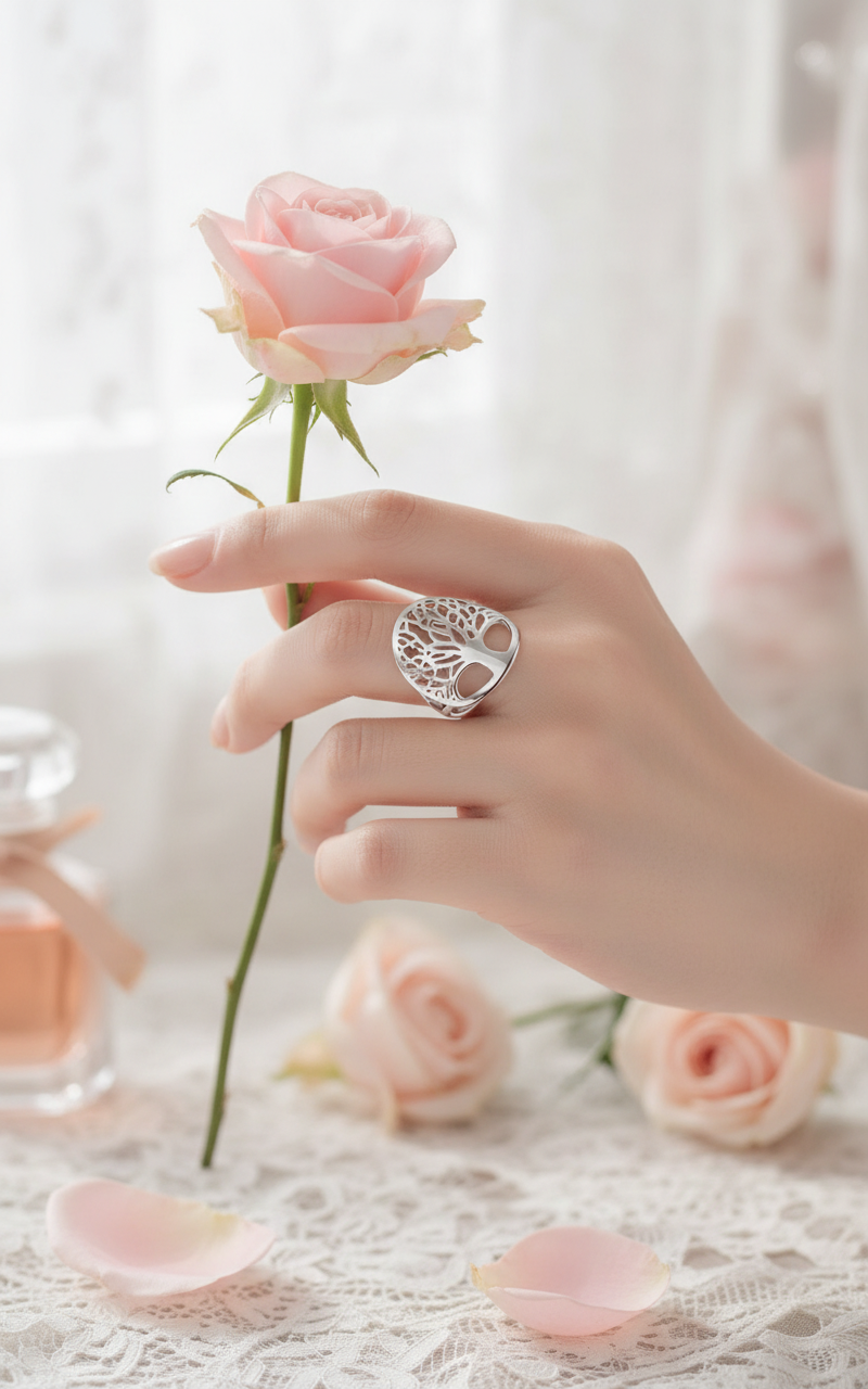 Bague en argent en forme d’arbre nacrelune.com Bague