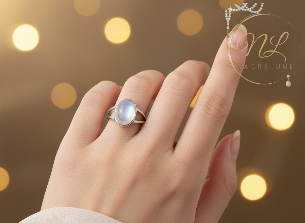 Bague en argent avec pierre de lune nacrelune.com Bague