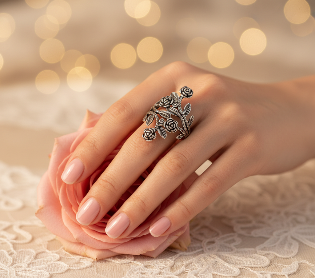 Bague réglable fantaisie avec roses nacrelune.com Bague