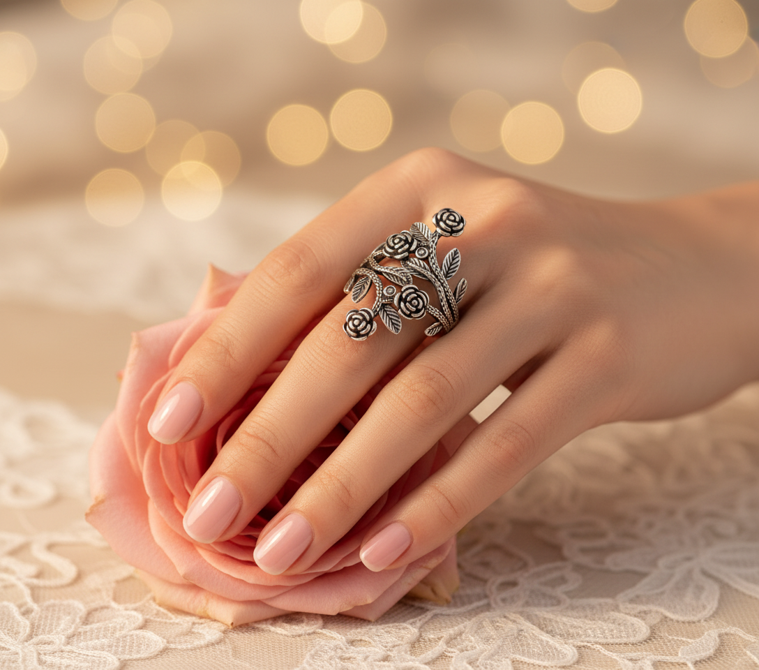 Bague réglable fantaisie avec roses NACRELUNE Bague