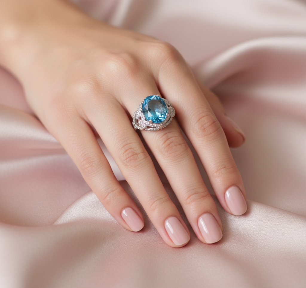 Bague argent avec topaze bleue nacrelune.com Bague