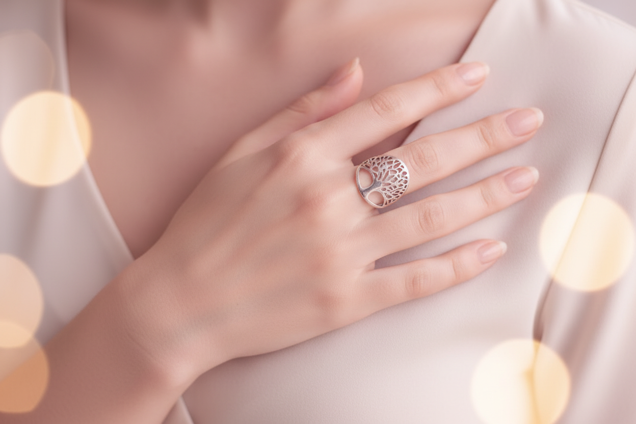 Bague en argent en forme d’arbre NACRELUNE Bague