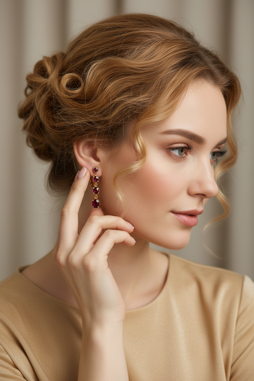 👑Boucles d’oreille clip vintage imitation rubis NACRELUNE