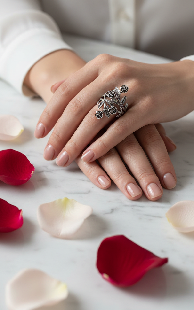 Bague réglable fantaisie avec roses nacrelune.com Bague