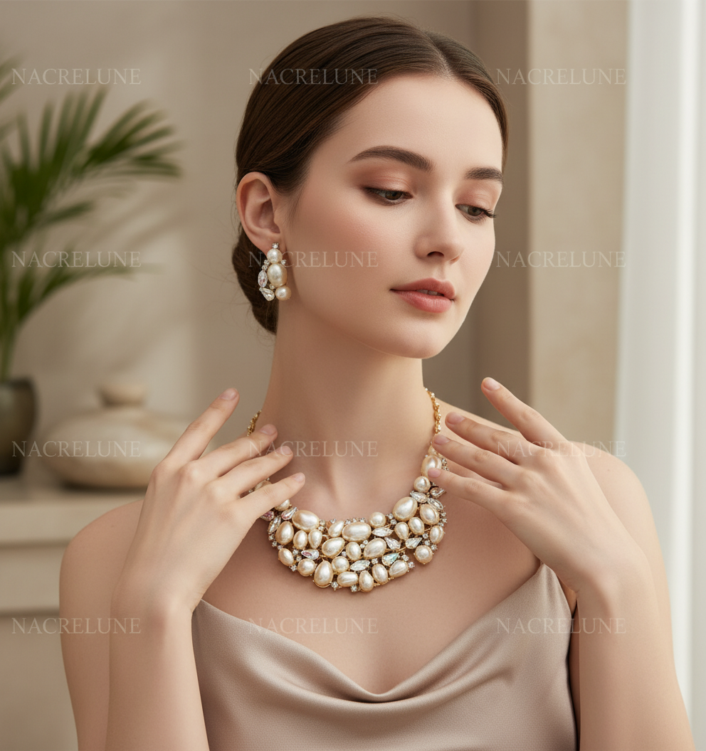 Parure fantaisie en perles fantaisie et strass aurore boréale NACRELUNE parure