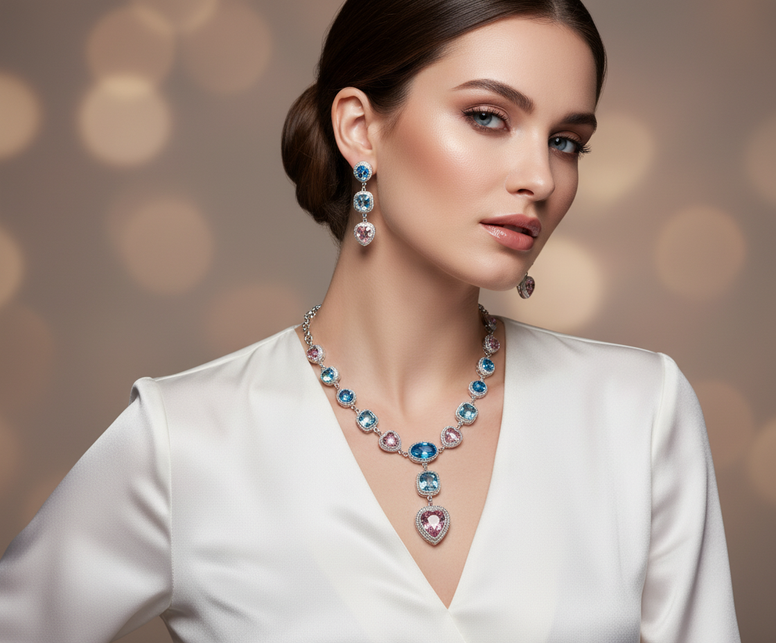 Parure rose et bleue en zirconia NACRELUNE parure