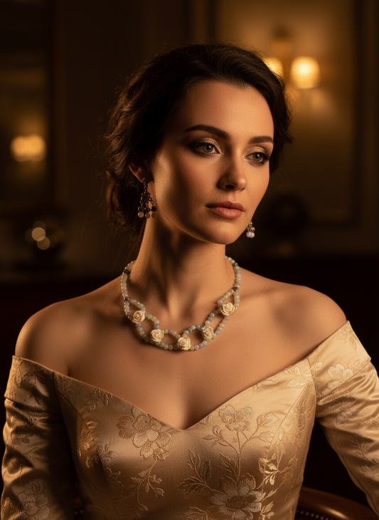 Parure roses blanches en resine et perles de verre NACRELUNE parure