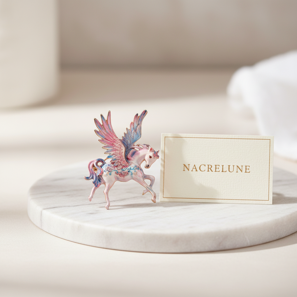 Broche cheval ailé en porcelaine nacrelune.com broche