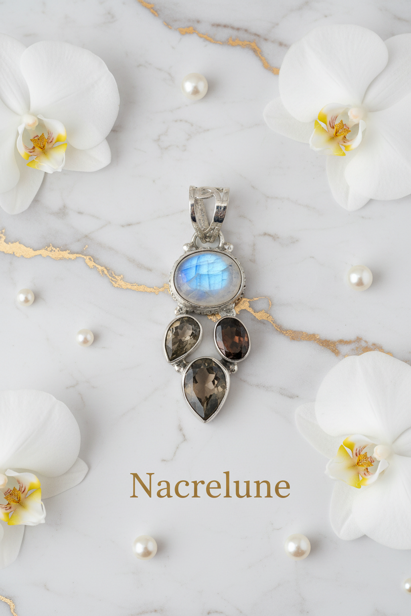 Pendentif argent et pierres semi précieuses nacrelune.com pendentif