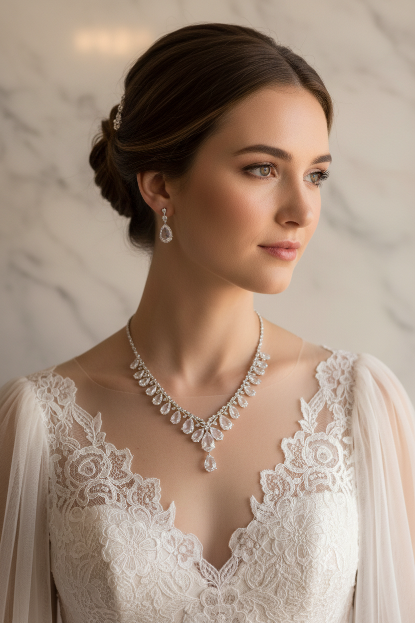 Mariée bijoux portrait chignon