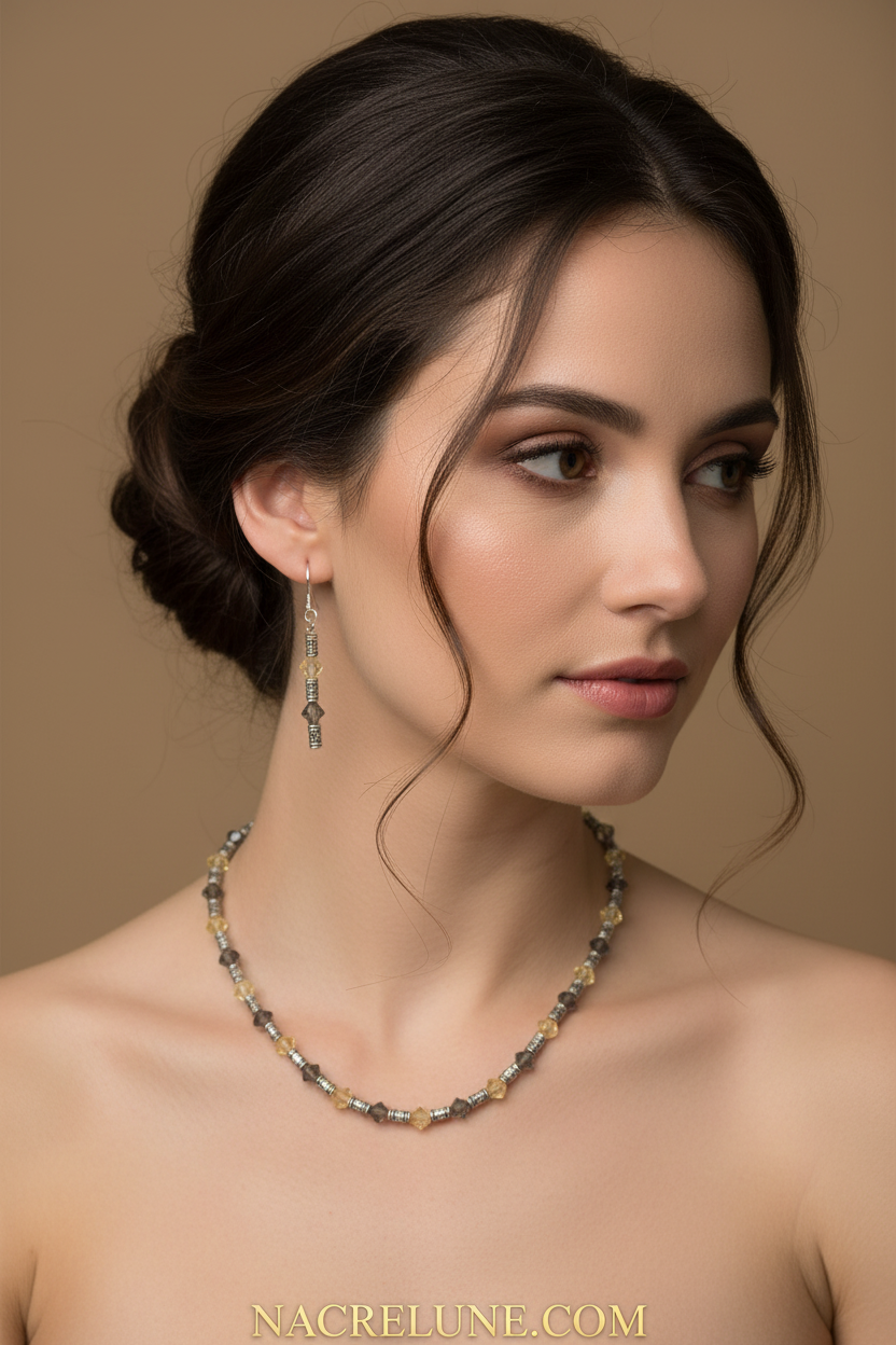 Parure en cristaux swarovki jaunes et gris nacrelune.com parure