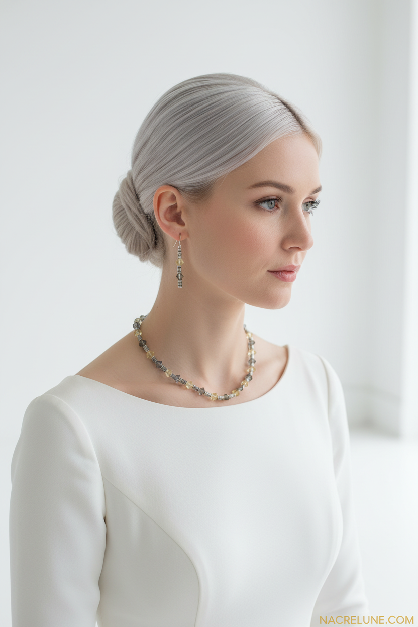 Parure en cristaux swarovki jaunes et gris nacrelune.com parure