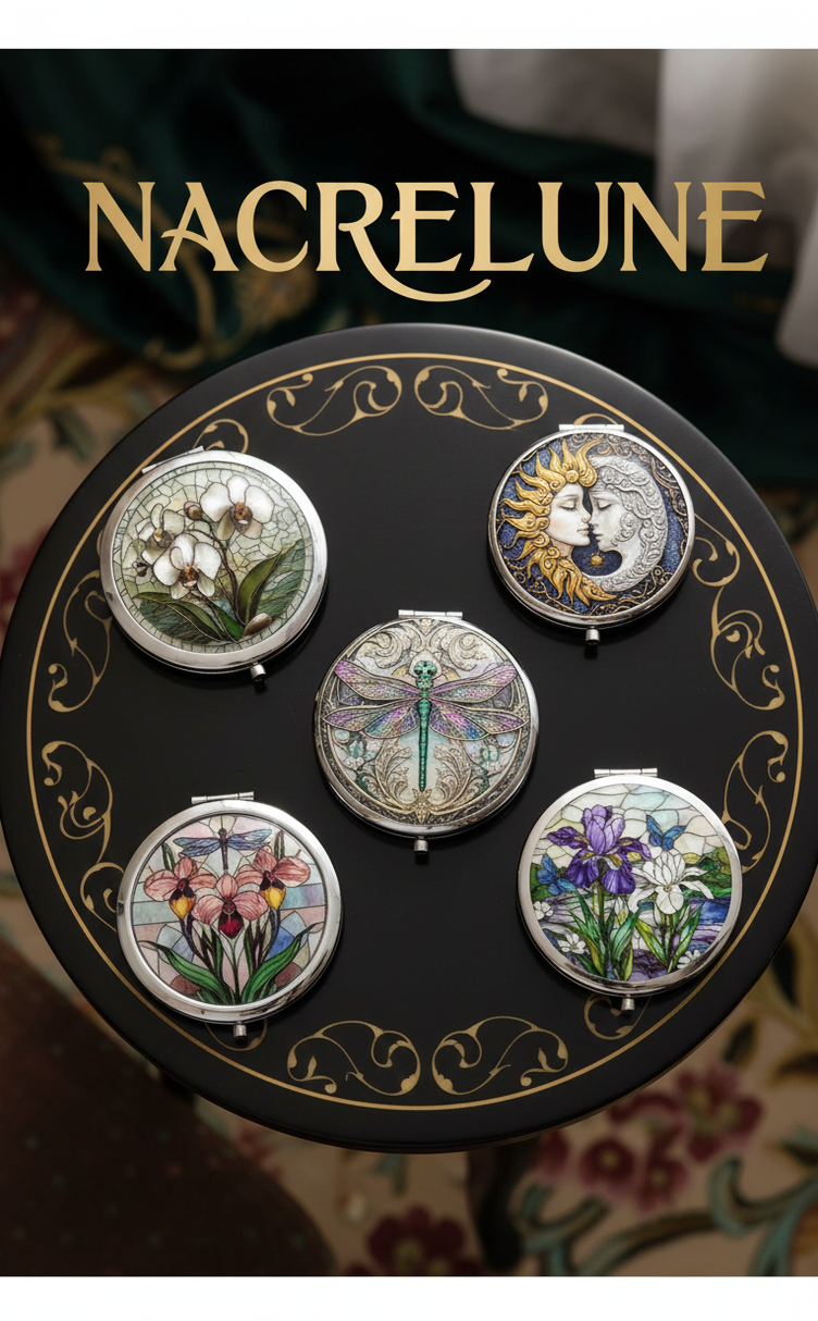 Miroir de Maquillage Compact Double Face pour le Sac - Art Nouveau | NACRELUNE NACRELUNE accessoires