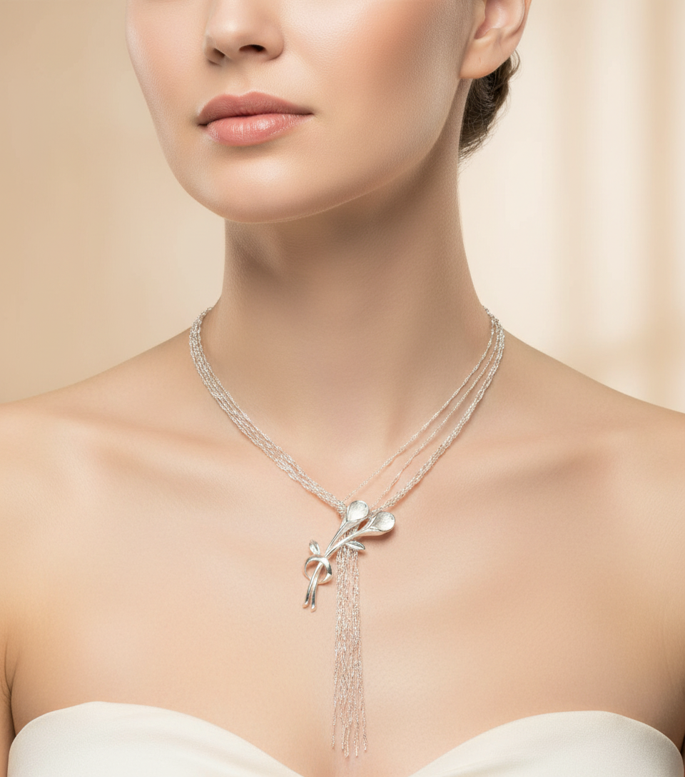 Collier argent avec fleurs nacrelune.com collier