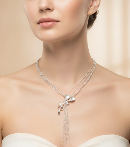 Collier argent avec fleurs nacrelune.com collier