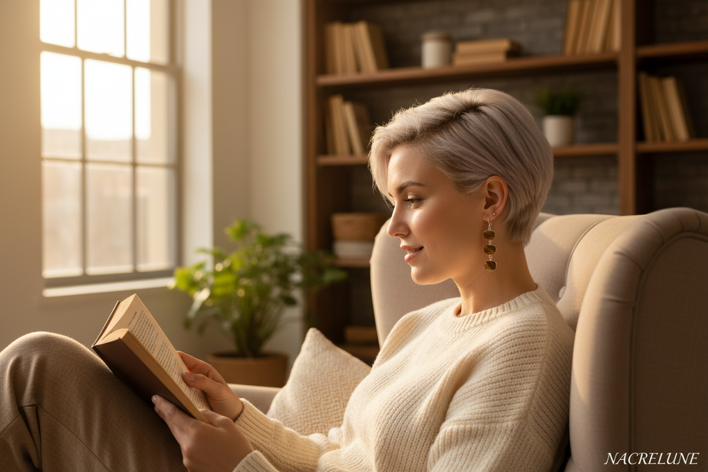 Boucles d'oreille en argent avec oeil du tigre taillé nacrelune.com boucles d'oreille