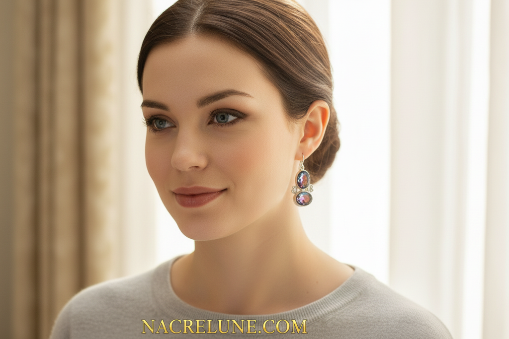 Boucles d'oreille en argent avec topaze mystique bleu-rouge nacrelune.com boucles d'oreille