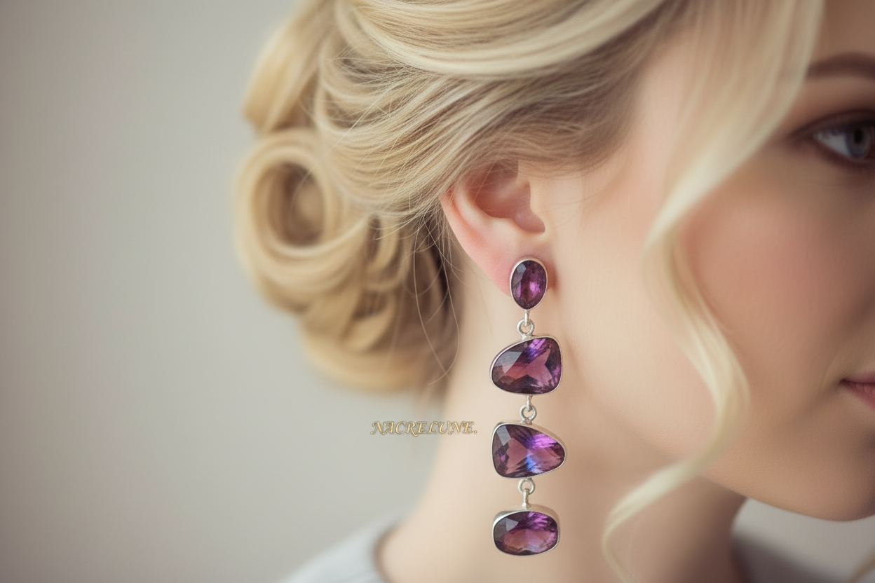 Boucles d'oreille en argent avec topazes mystiques rose-bleu nacrelune.com boucles d'oreille