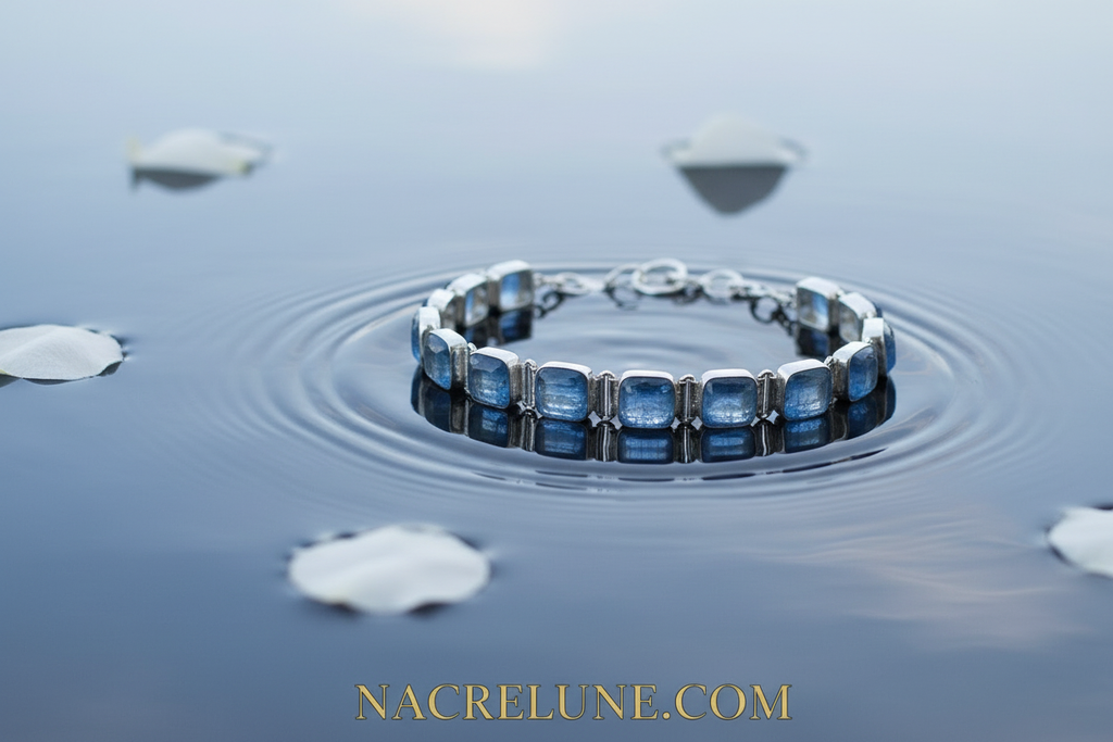 Bracelet en argent avec cyanites polies nacrelune.com bracelet