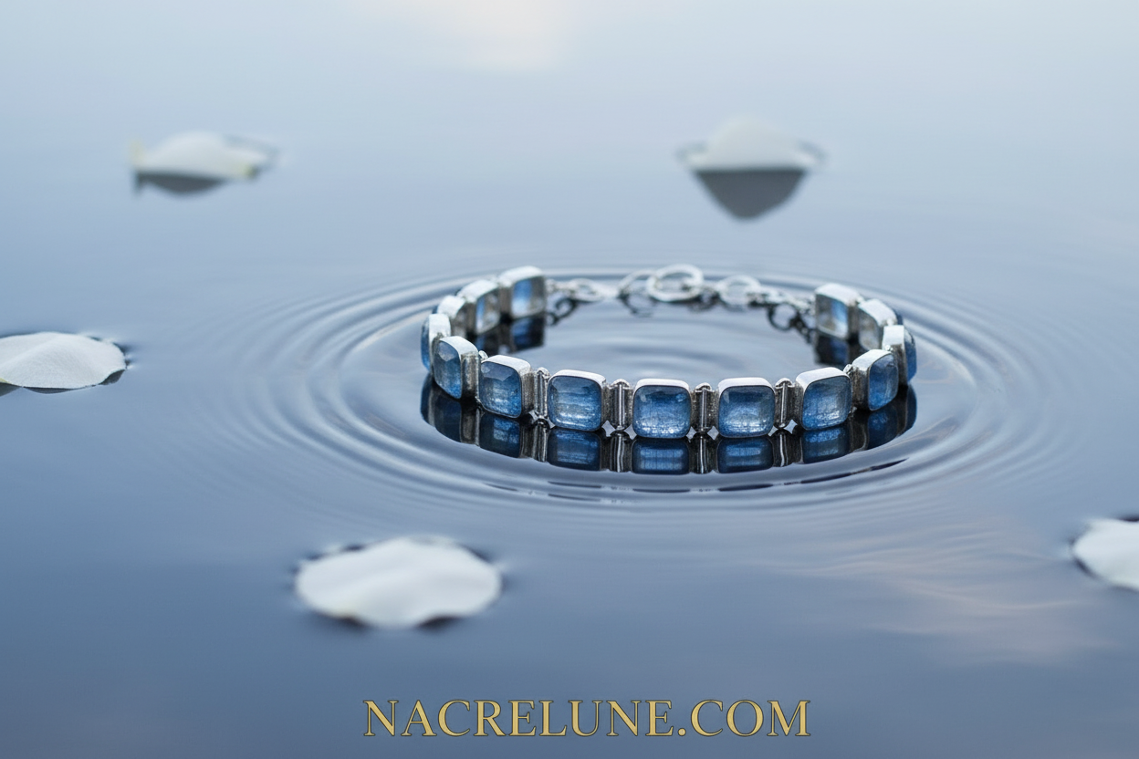 Bracelet en argent avec cyanites polies nacrelune.com bracelet