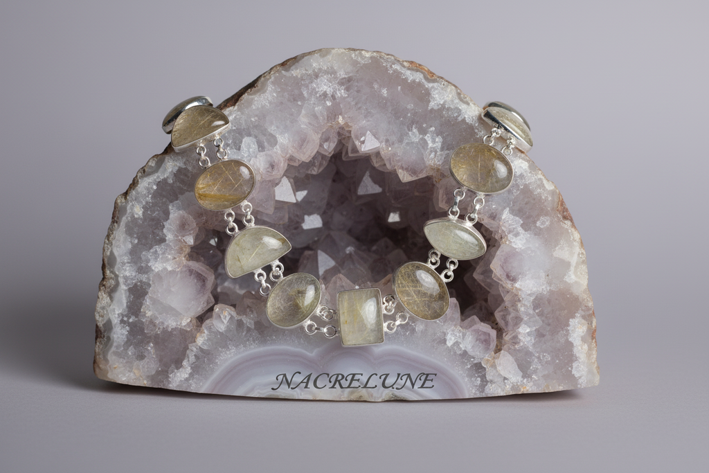 Bracelet en argent avec quartz rutiles dorés nacrelune.com bracelet