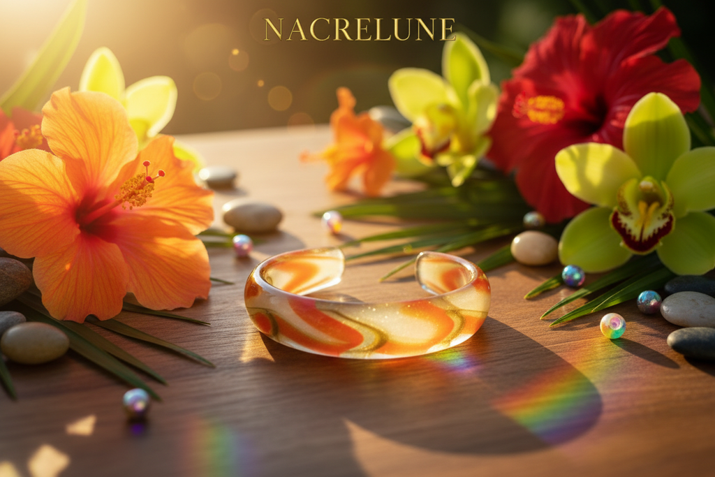bracelet en verre orange jaune vert nacrelune.com bracelet
