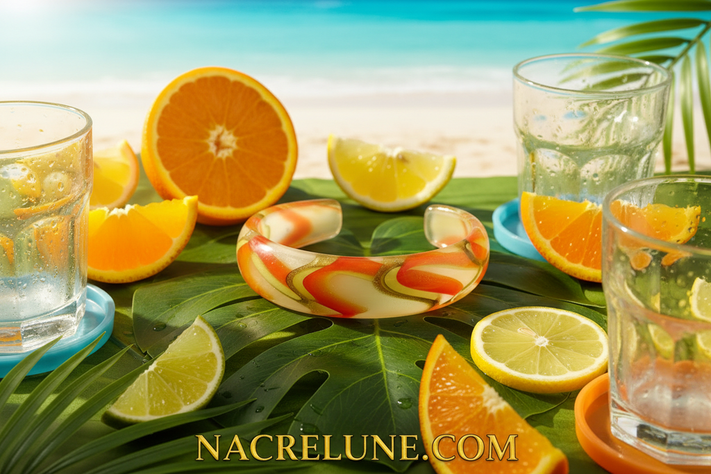 bracelet en verre orange jaune vert nacrelune.com bracelet