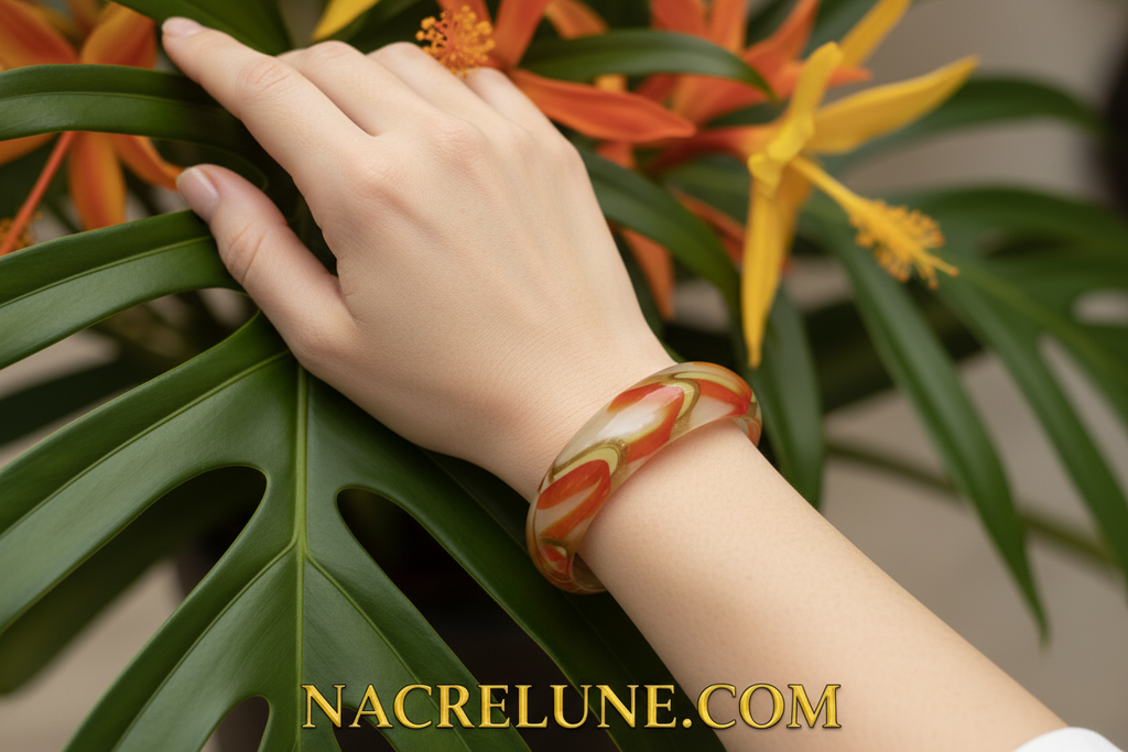 bracelet en verre orange jaune vert nacrelune.com bracelet