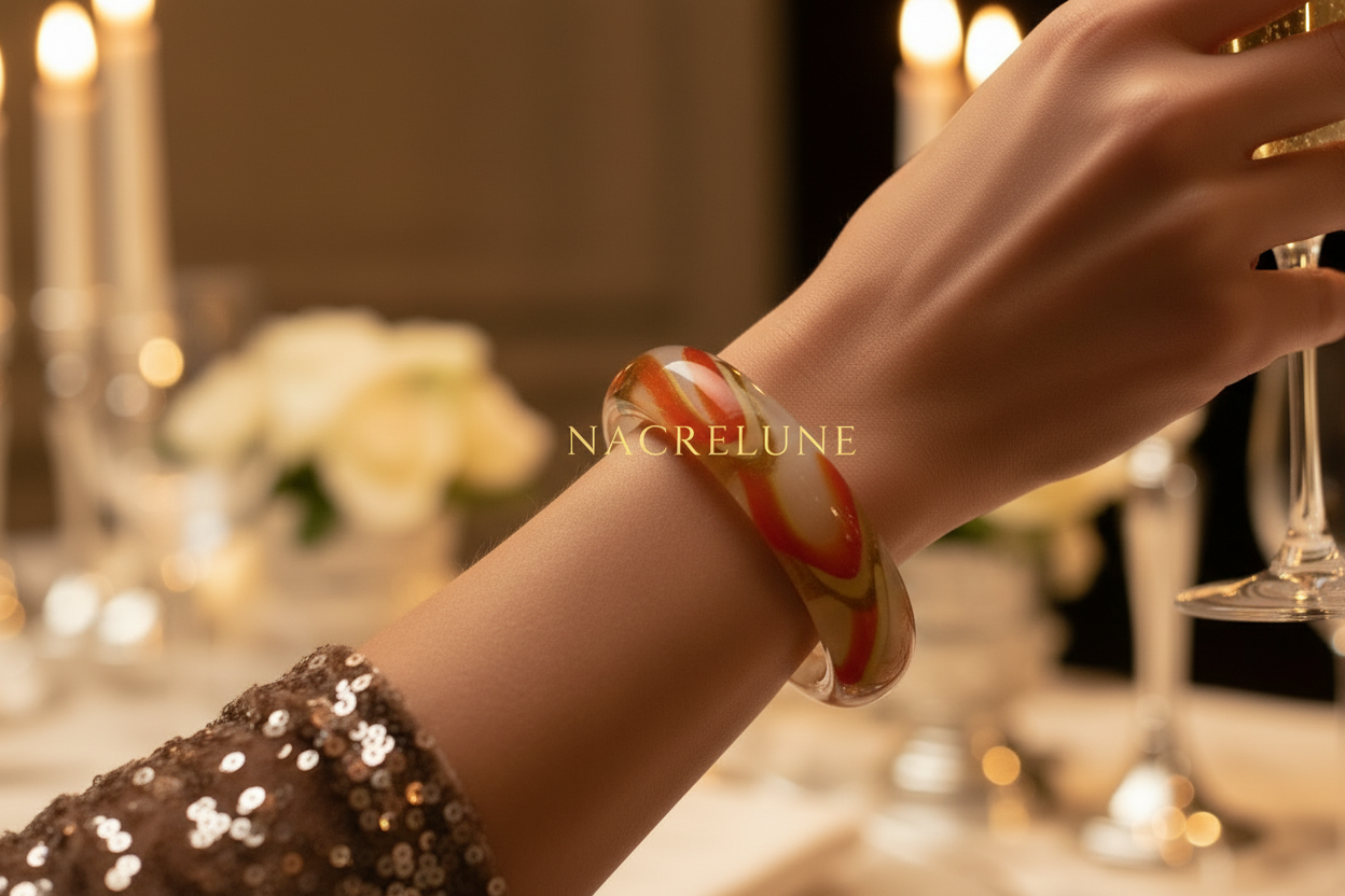 bracelet en verre orange jaune vert nacrelune.com bracelet