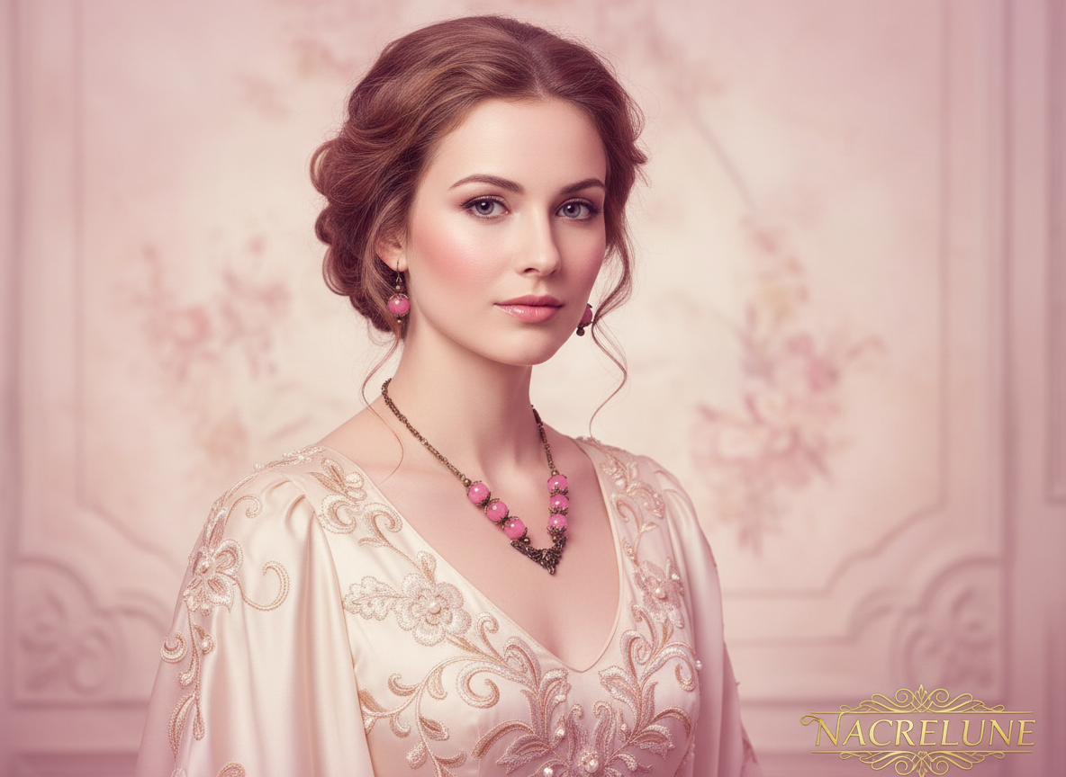 Parure en quartz roses style art nouveau NACRELUNE parure