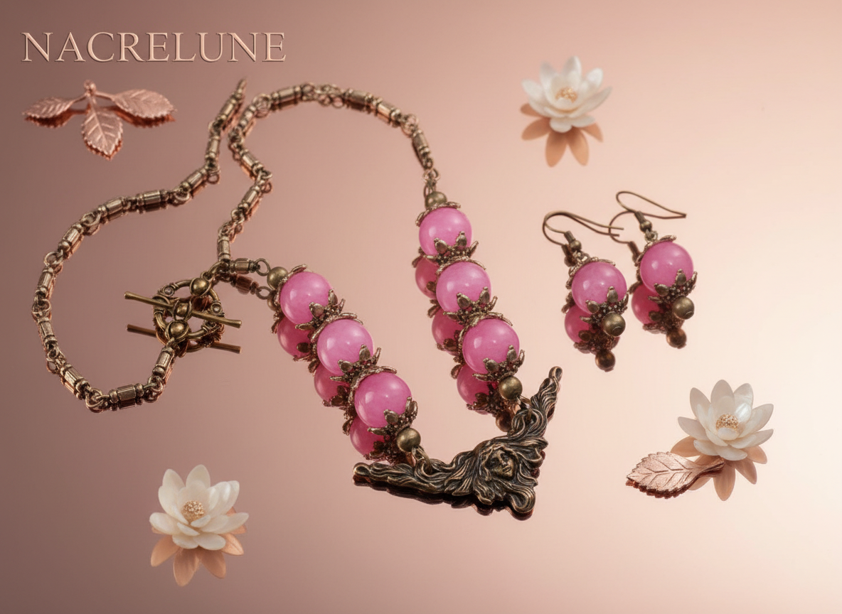 Parure en quartz roses style art nouveau NACRELUNE parure