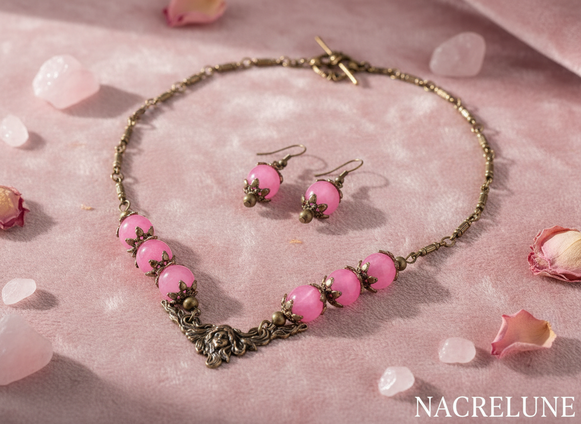 Parure en quartz roses style art nouveau NACRELUNE parure