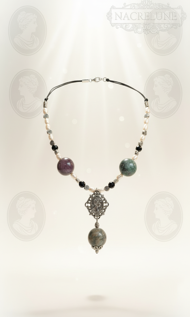 Collier Agates Indiennes Polies & Camée Métal | NACRELUNE nacrelune.com collier