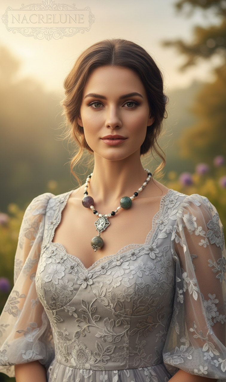 Collier Agates Indiennes Polies & Camée Métal | NACRELUNE nacrelune.com collier