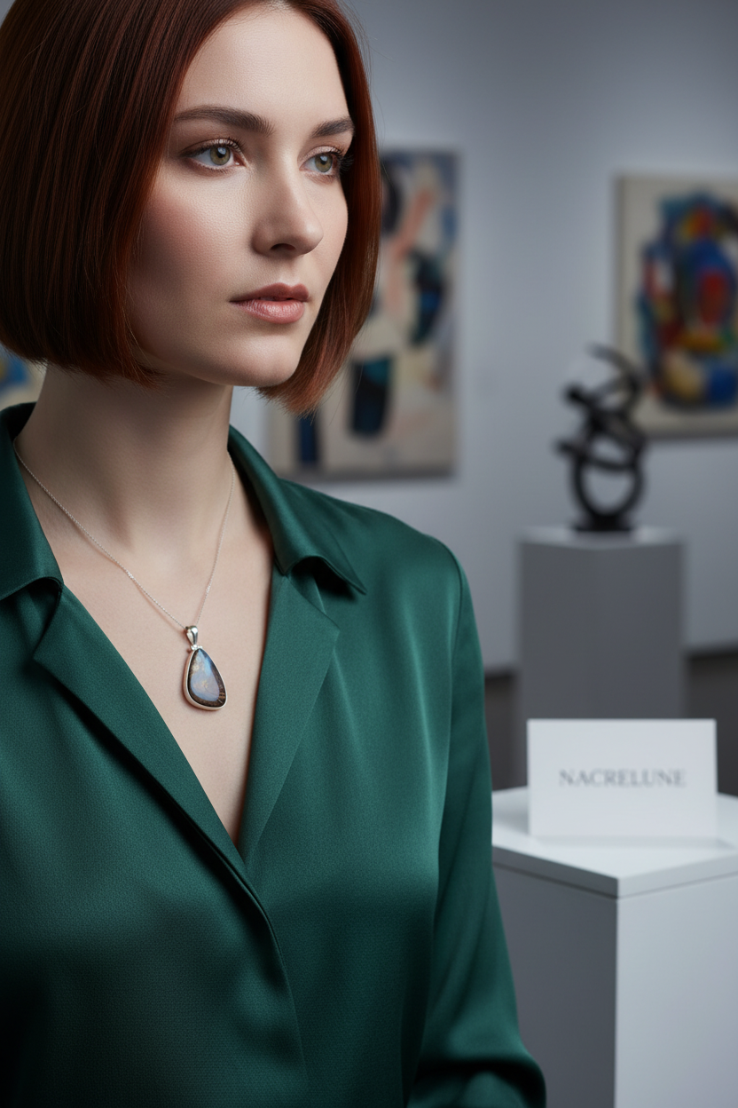 Pendentif en argent 925 avec opale brute dans sa roche mère nacrelune.com pendentif