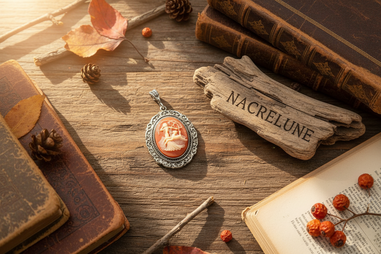 Grand pendentif camée représentant la déesse Diane auprès d’une biche. Couleur à choisir nacrelune.com pendentif