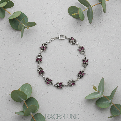 Bracelet en argent et marcassites avec rubis véritables nacrelune.com bracelet