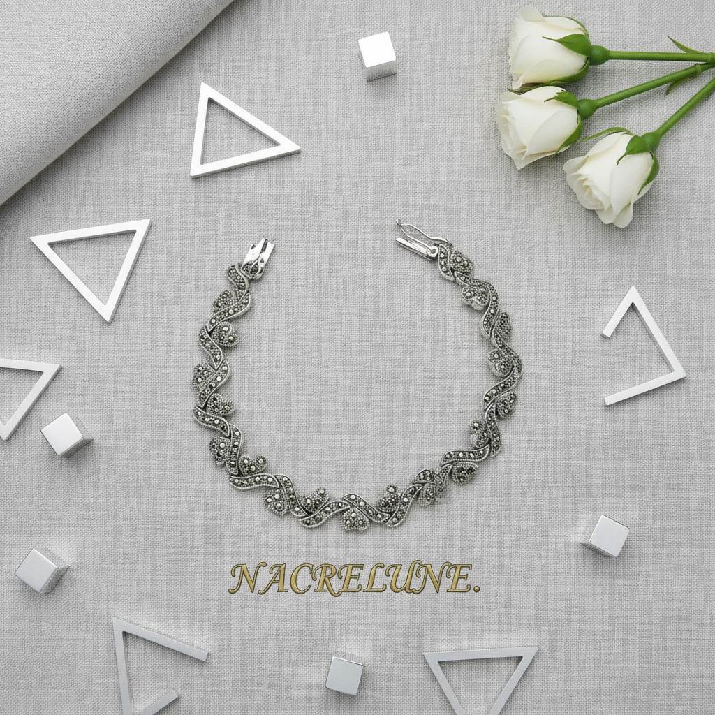 Bracelet en argent et marcassites nacrelune.com bracelet