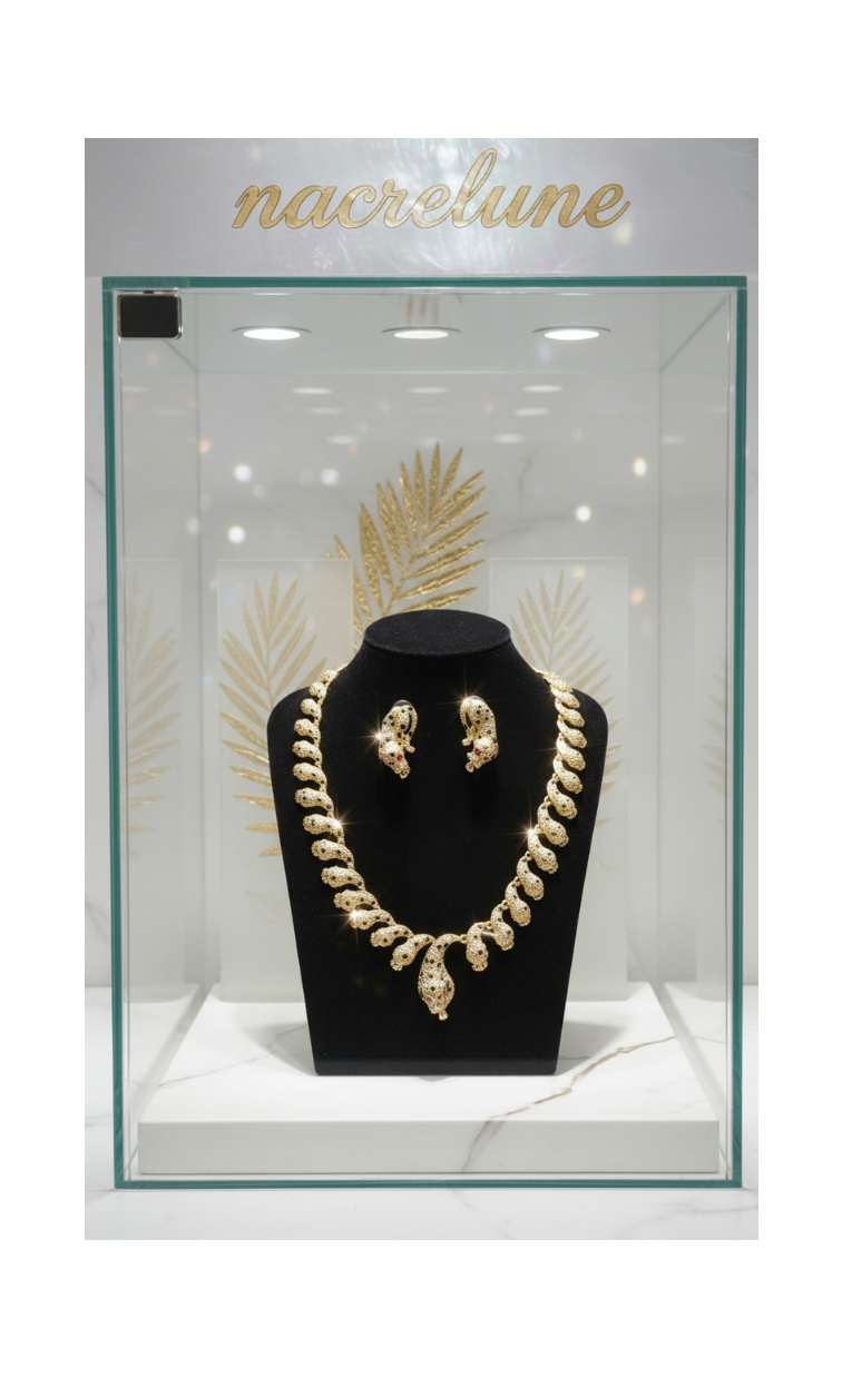 Parure panthère dorée aux yeux zirconia rubis nacrelune.com parure