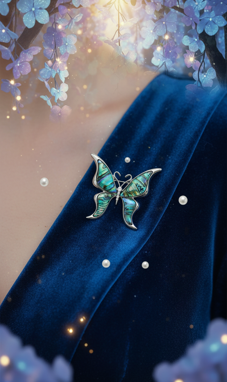 Mother-of-pearl butterfly brooch