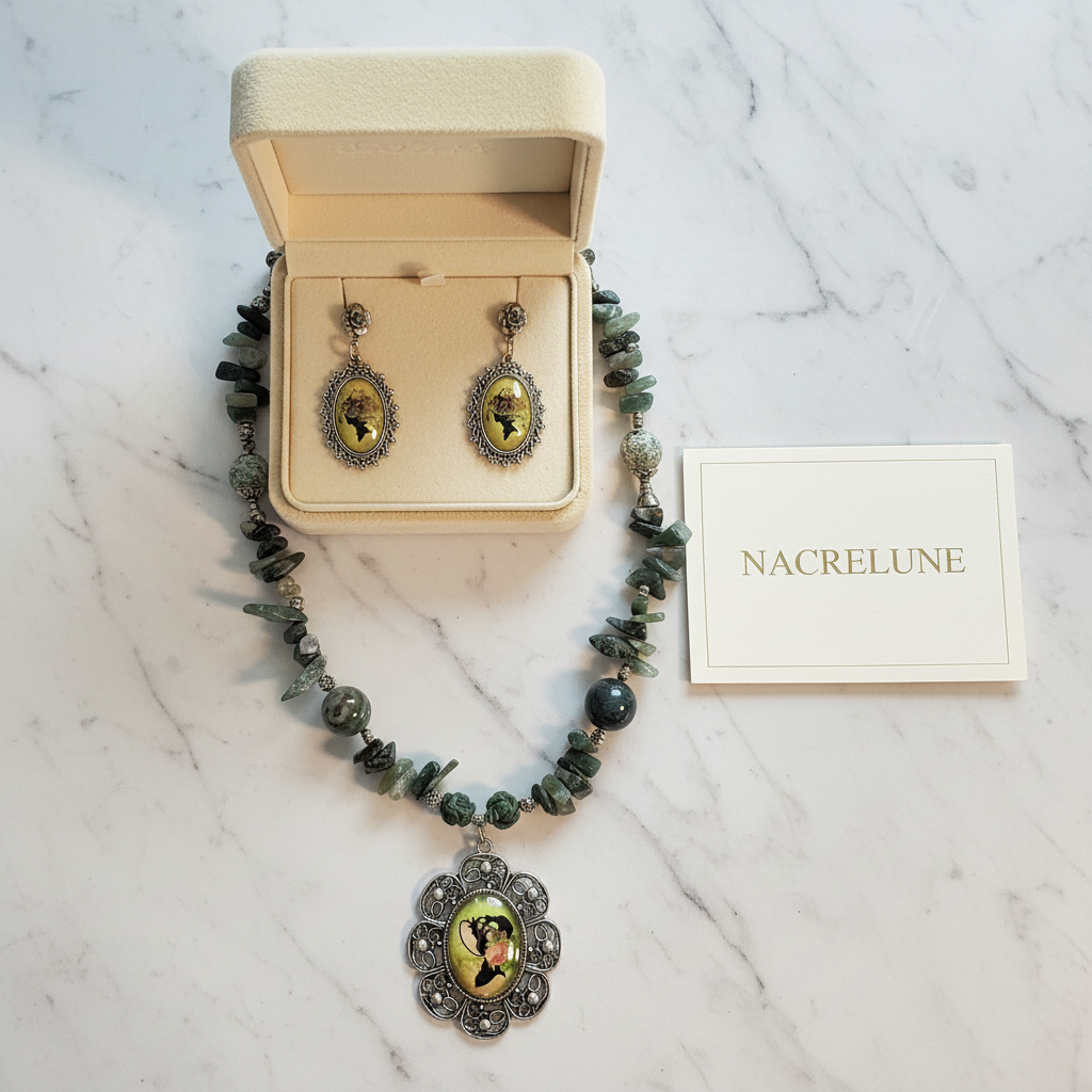 Parure Agate Camée Collier Boucles Artisanal nacrelune.com parure